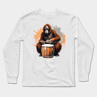 Orangutan playing drums Long Sleeve T-Shirt